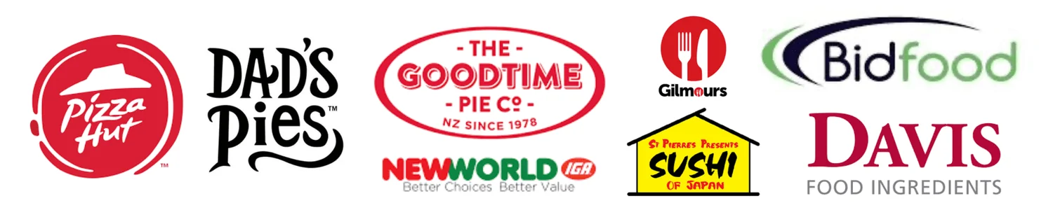 Pizza Hut, Dad's Pies, The Goodtime Pie Co, New World, Gilmours, St Pierre's Sushi, Bidfood and Davis Food Ingredients
